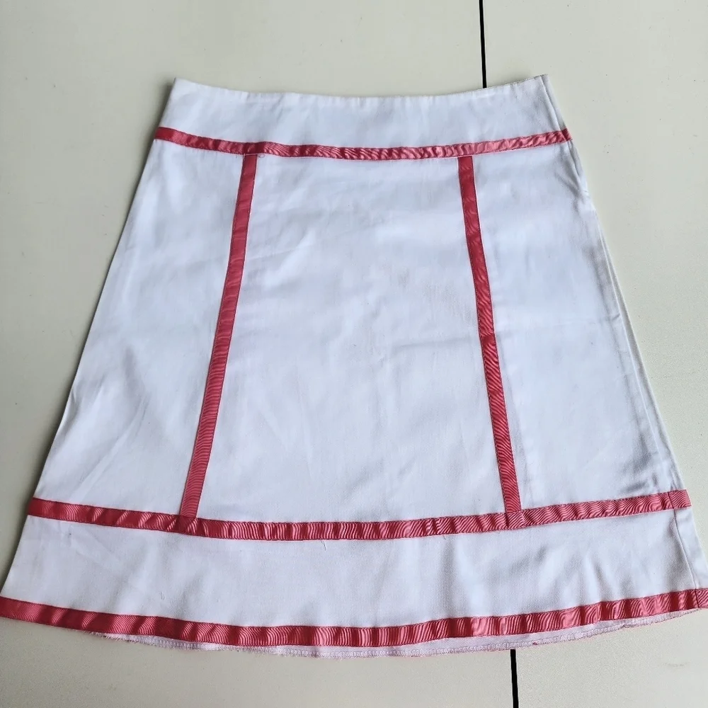 Heart Moon Star Womens Skirt A-Line Cotton White Pink Couture Side Zip Sz 8